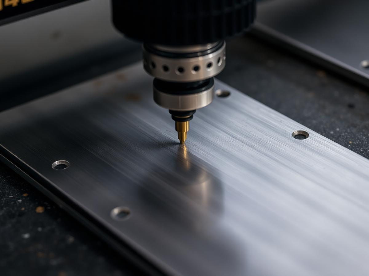 Laser engraving machine cutting a metal plaque
